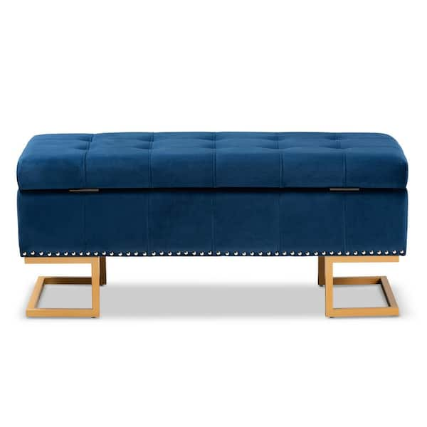 Baxton Studio Ellery Navy Blue and Gold Storage Ottoman 178 11294