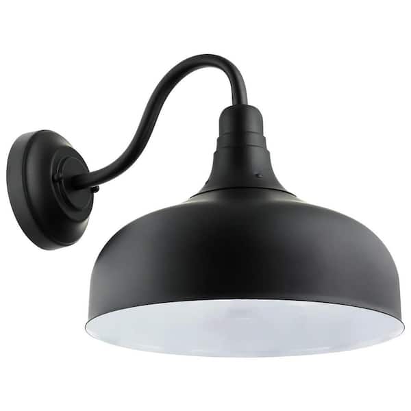 Sunlite 12 in. Black Outdoor Hardwired Integrated LED Barn Light Gooseneck Wall Sconce Dimmable 3000K