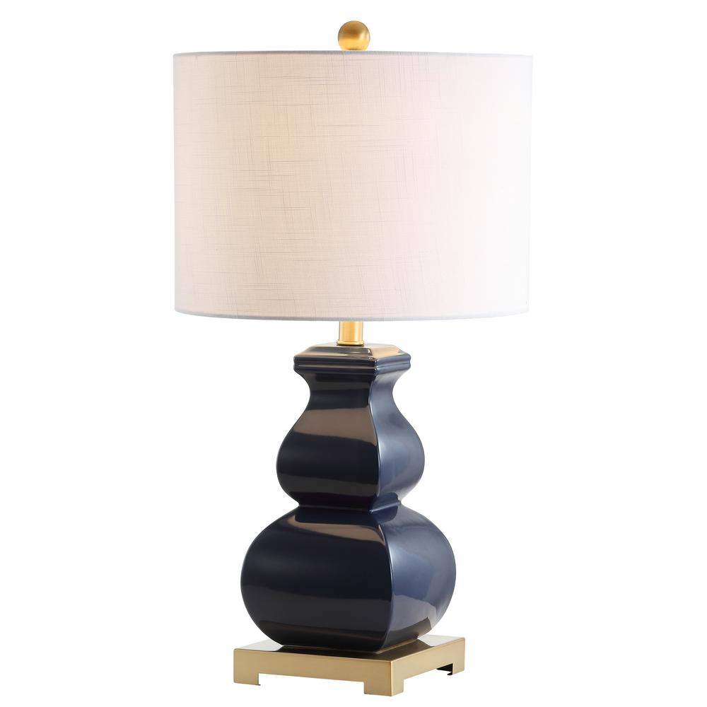 Navy and Gold Ceramic LED Table Lamp with Linen Shade