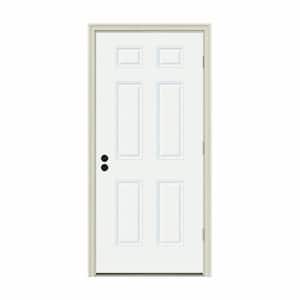 32 in. x 80 in. 6-Panel White Painted Steel Prehung Left-Hand Outswing Front Door w/Brickmould
