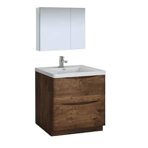 Tuscany 32 in. Modern Bathroom Vanity in Rosewood with Vanity Top in White with White Basin and Medicine Cabinet