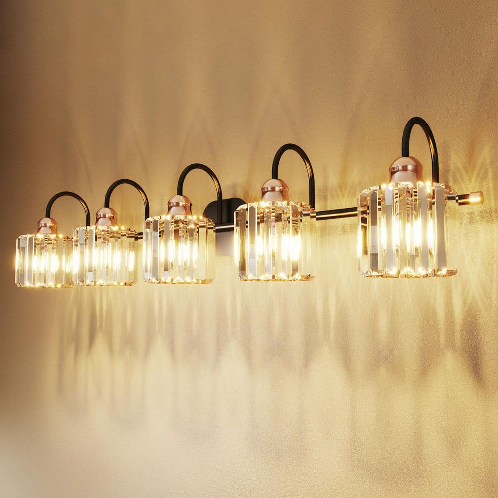 ExBrite Merrin 40.55 in. 5-Lights Metal Black and Gold Bathroom