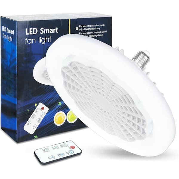 18 in. Indoor Socket White Mini Ceiling Fan Dimmable LED Light with Remote, Enclosed Screw in Bladeless for Room