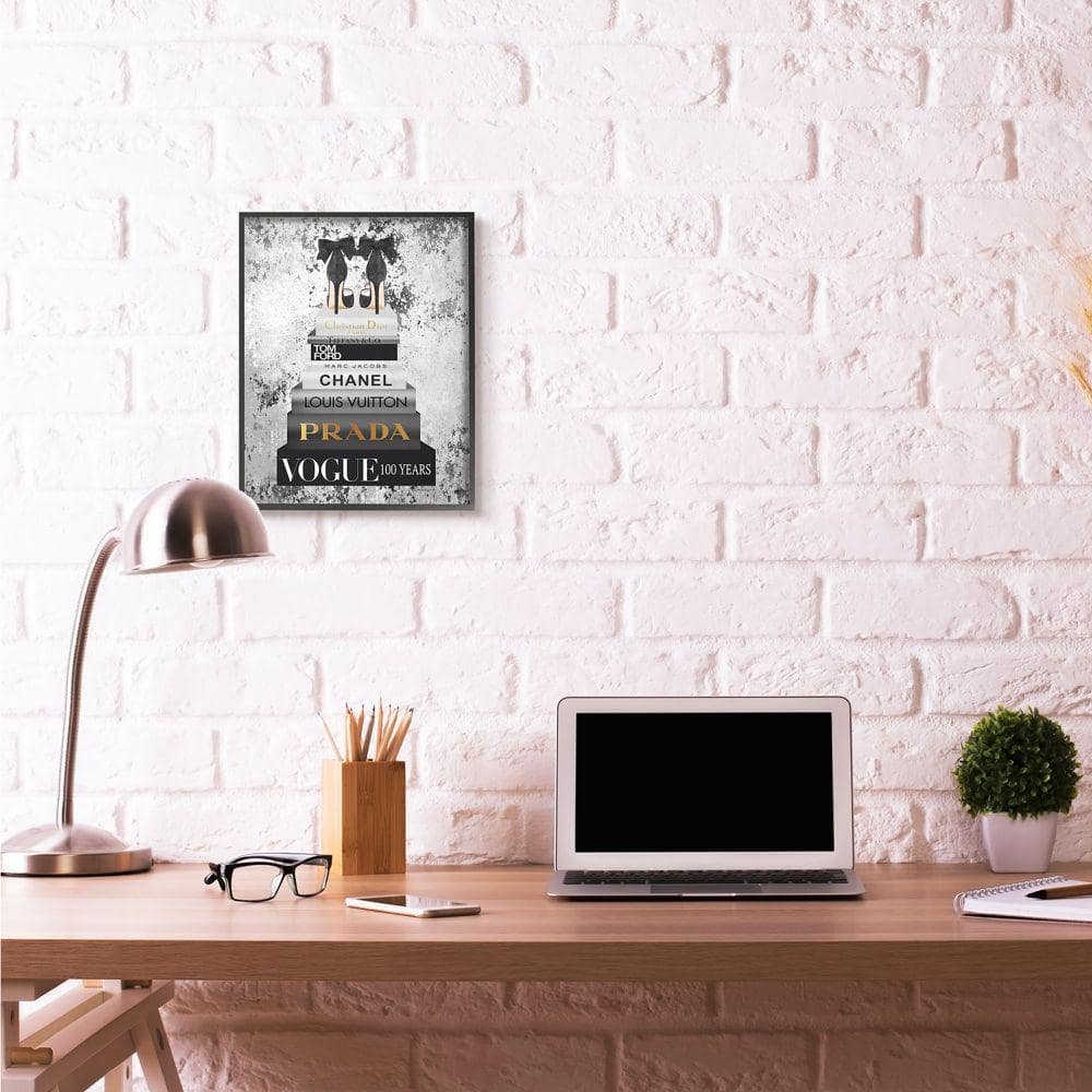 Black and White Fashion Designer Shoes Bookstack Framed Wall Art