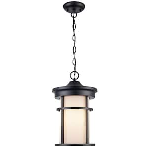 Avalon II 13.75 in. 1-Light Black Outdoor Pendant Light Fixture with Frosted Glass