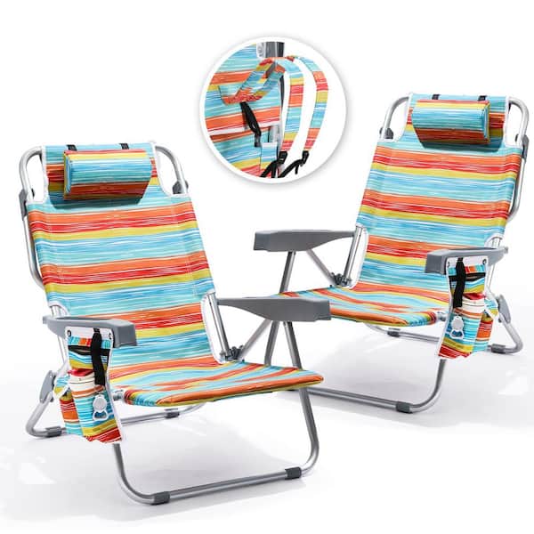 Tropical Style Aluminum Folding Adjustable Headrest Medium Beach Chair (2-Pack)