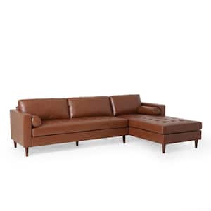 Barger 111 in. 2-Piece L-Shaped Faux Leather Chaise Sectional Sofa in Brown