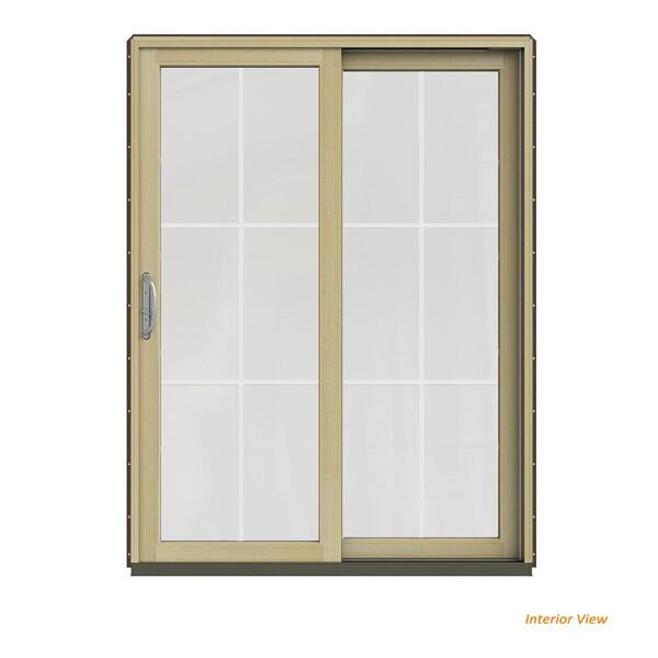 JELD-WEN 60 in. x 80 in. W-2500 Contemporary Brown Clad Wood Left-Hand 6 Lite Sliding Patio Door w/Unfinished Interior