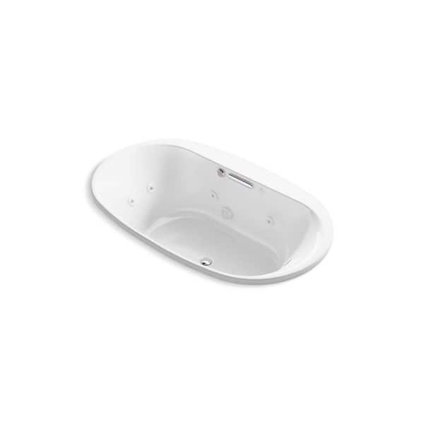 Underscore 72 in. x 42 in. Oval Whirlpool Bathtub with Center Drain in White