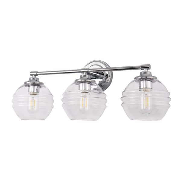 Emeritpro 23 in. 3-Light Chrome Modern Globe Bathroom Vanity Light with Clear Glass Shades for Bathroom Mirrors