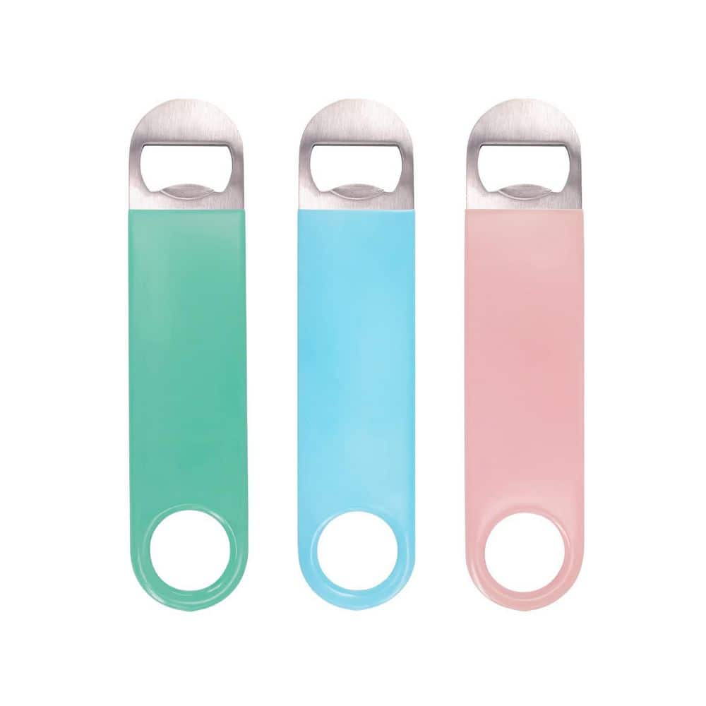 7 in. Stainless Steel Flat Beer Bottle Openers with Vinyl Rubber Coating, 3 Pack