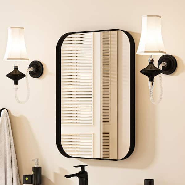 waterpar 24 in. W x 16 in. H Rectangular Aluminum Framed Wall Bathroom Vanity Mirror in Black