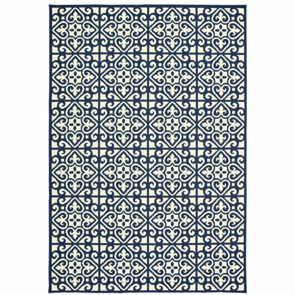 Ivory, Blue 2 ft. x 4 ft. Loomed Geometric Polypropylene Rectangle Indoor/Outdoor Area Rug price history on PriceWatchPro