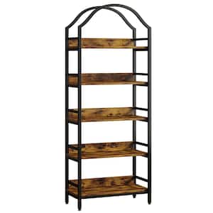 Hamilton 5-Tier Brown 73 in. Industrial Arched Etagere Bookcase with 4-Hooks Bookshelves Tower for Small Spaces