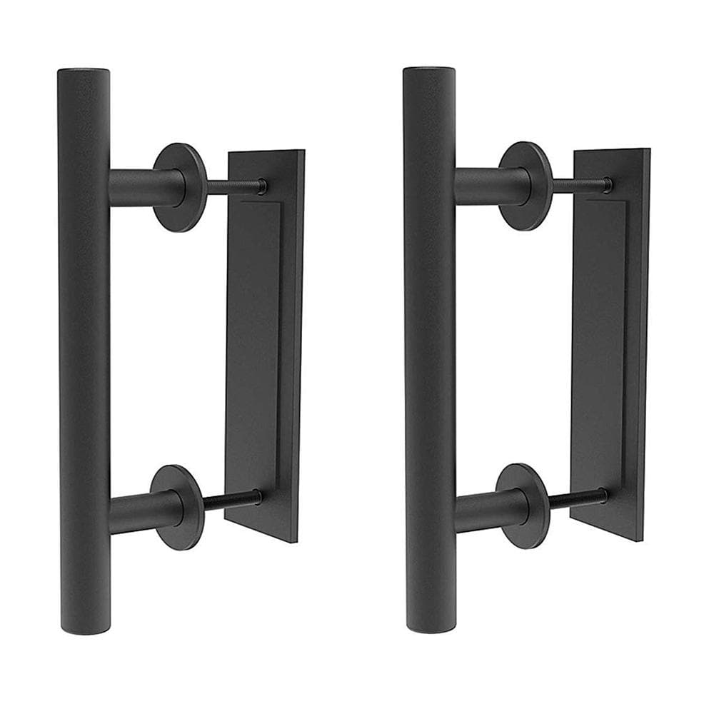 12 in. Black Ladder Pull and Flush Sliding Barn Door Handle Set (2-Pack)