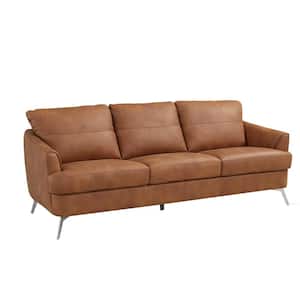 Safi 16 in. Slope Arm Leather Straight with Wood Frame Sofain Brown
