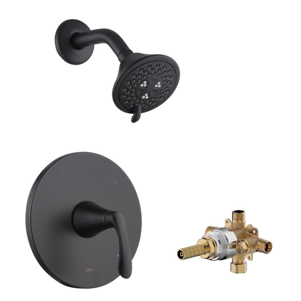 Stilleto 3-Spray Patterns with 1.8 GPM 4 in. Wall Mount Fixed Shower Head with Pressure Balance Valve in Matte Black price history on PriceWatchPro