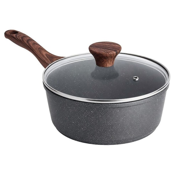 1.5 qt. Ceramic Nonstick Saucepan with Lid and Stay Cool Handle, Induction Compatible, Granite Coating, Gray Granite