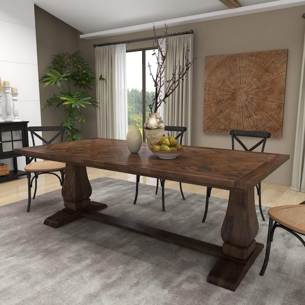 Litton Lane Brown Dining Table with Parquet Inlay