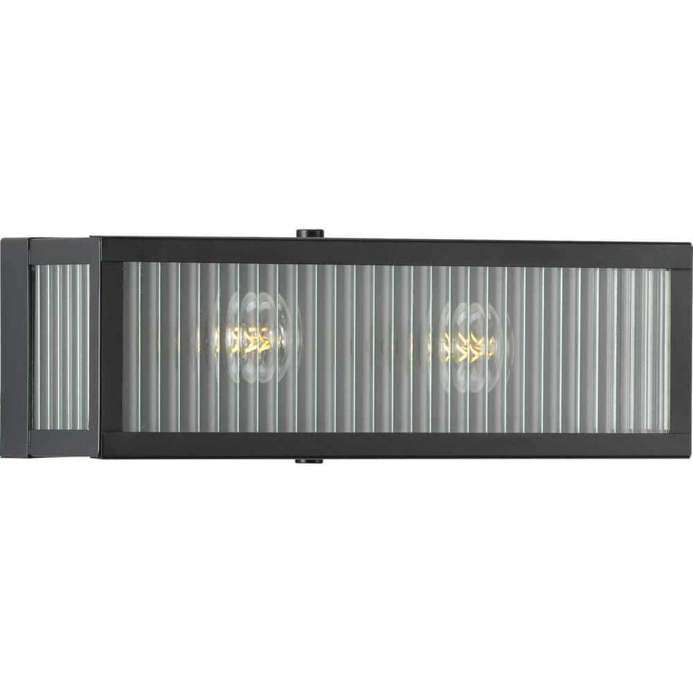 Matte Black Ribbed Glass 2-Light Bathroom Vanity Fixture