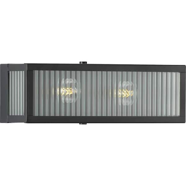 Dwyer Collection 2-Light Matte Black Clear Ribbed Glass Farmhouse Bath Vanity Light