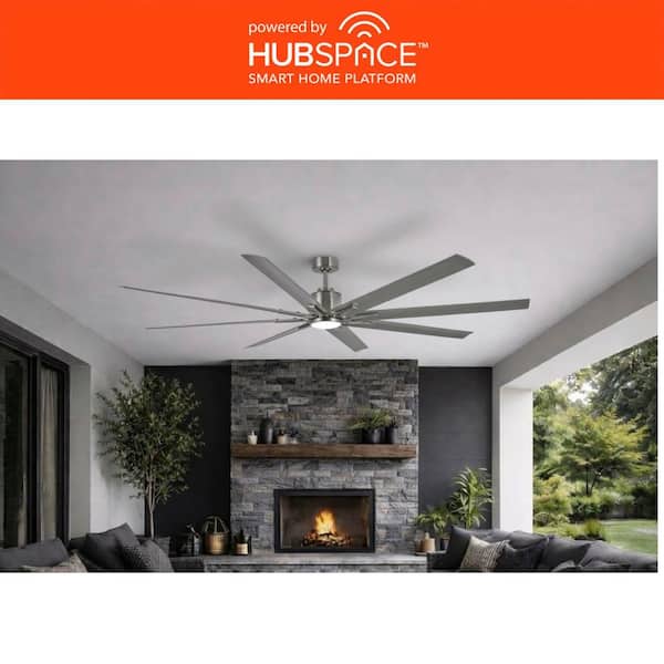 Kensgrove II 84 in. Smart Indoor/Covered Outdoor Brushed Nickel Ceiling Fan with Remote Included Powered by Hubspace