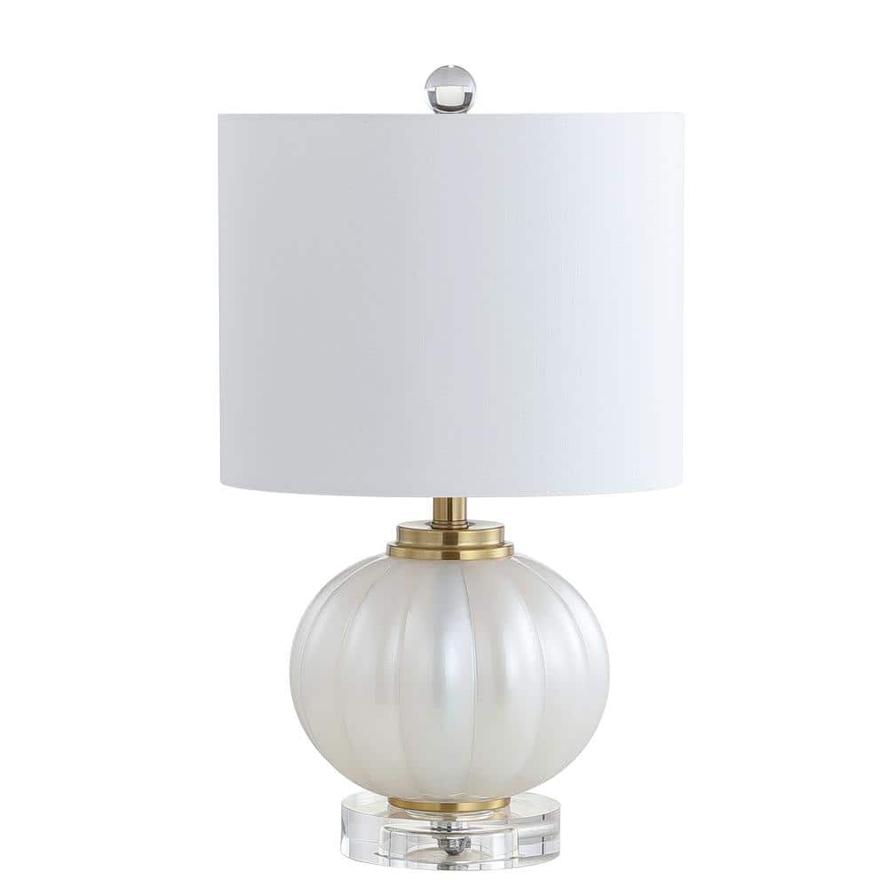Elegant Iridescent 17.5" White Glass Table Lamp with Silk Shade