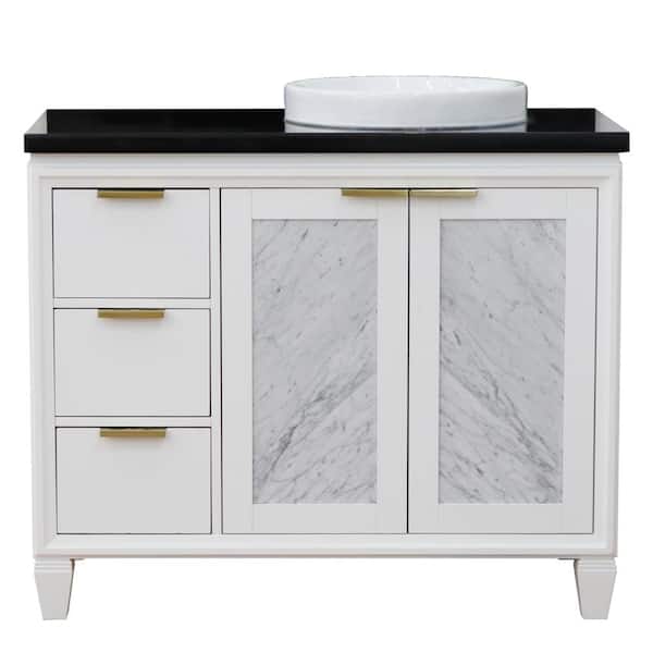 Bellaterra Home 43 in. W x 22 in. D Single Bath Vanity in White with Granite Vanity Top in Black with Right White Round Basin