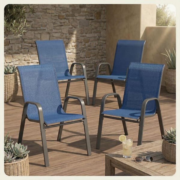 Styleチェアー RUIZI 4-Piece Navy Blue Metal Outdoor Dining Chairs with
