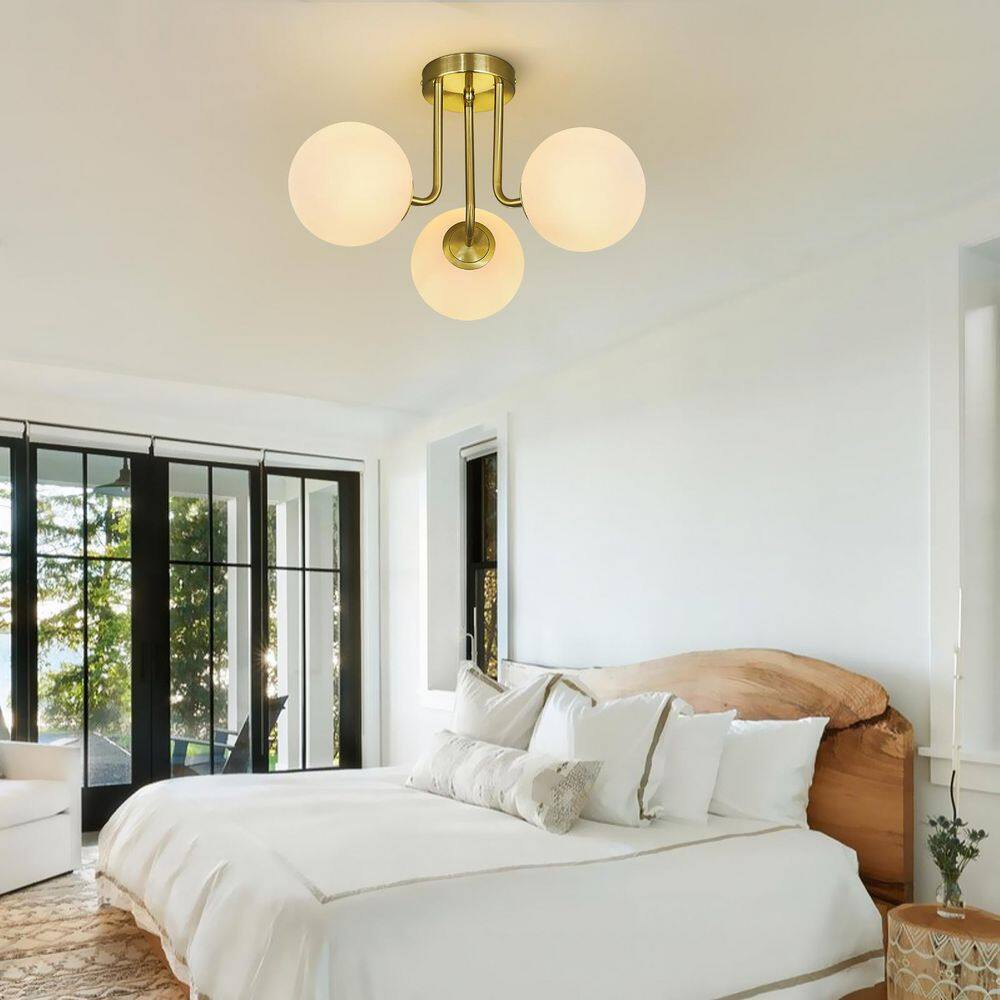 18.7 in. Modern Sputnik Brushed Gold Semi-Flush Mount Ceiling Light with Globe White Glass Shade for Bedroom price history on PriceWatchPro