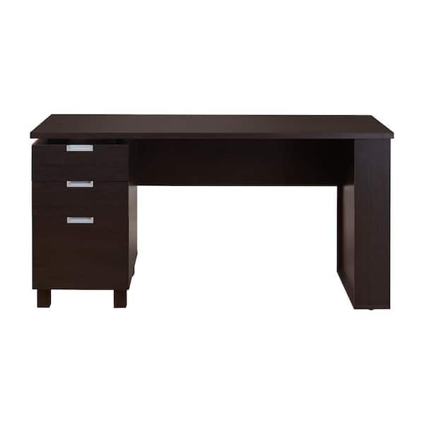 Furniture of America 59 in. Rectangular Espresso 3 Drawer Writing Desk with Built-In Storage