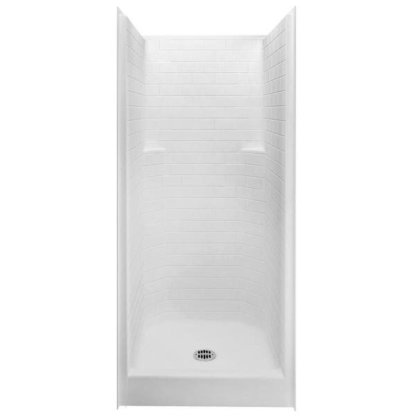 Aquatic Everyday Subway Tile 36 in. x 36 in. x 80 in. 1-Piece Shower Stall with Center Drain in White