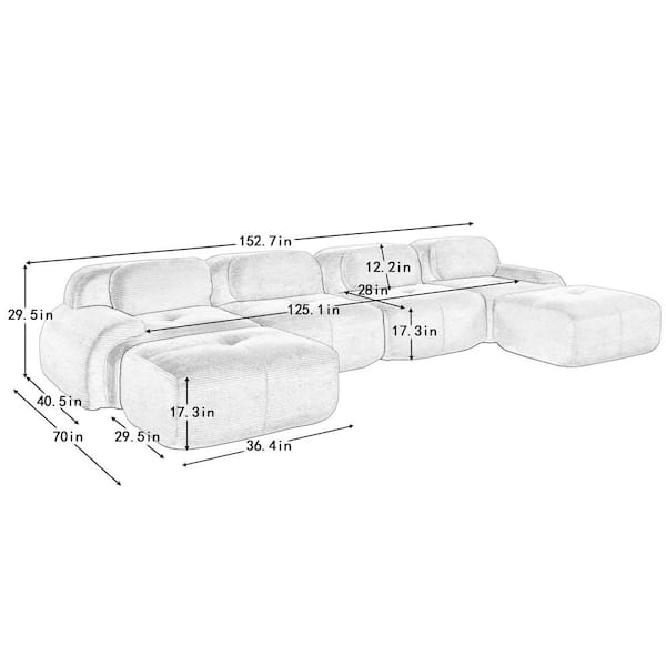 Homy Casa SMZO 152.7 in. Modular Corduroy Sectional Sofa with