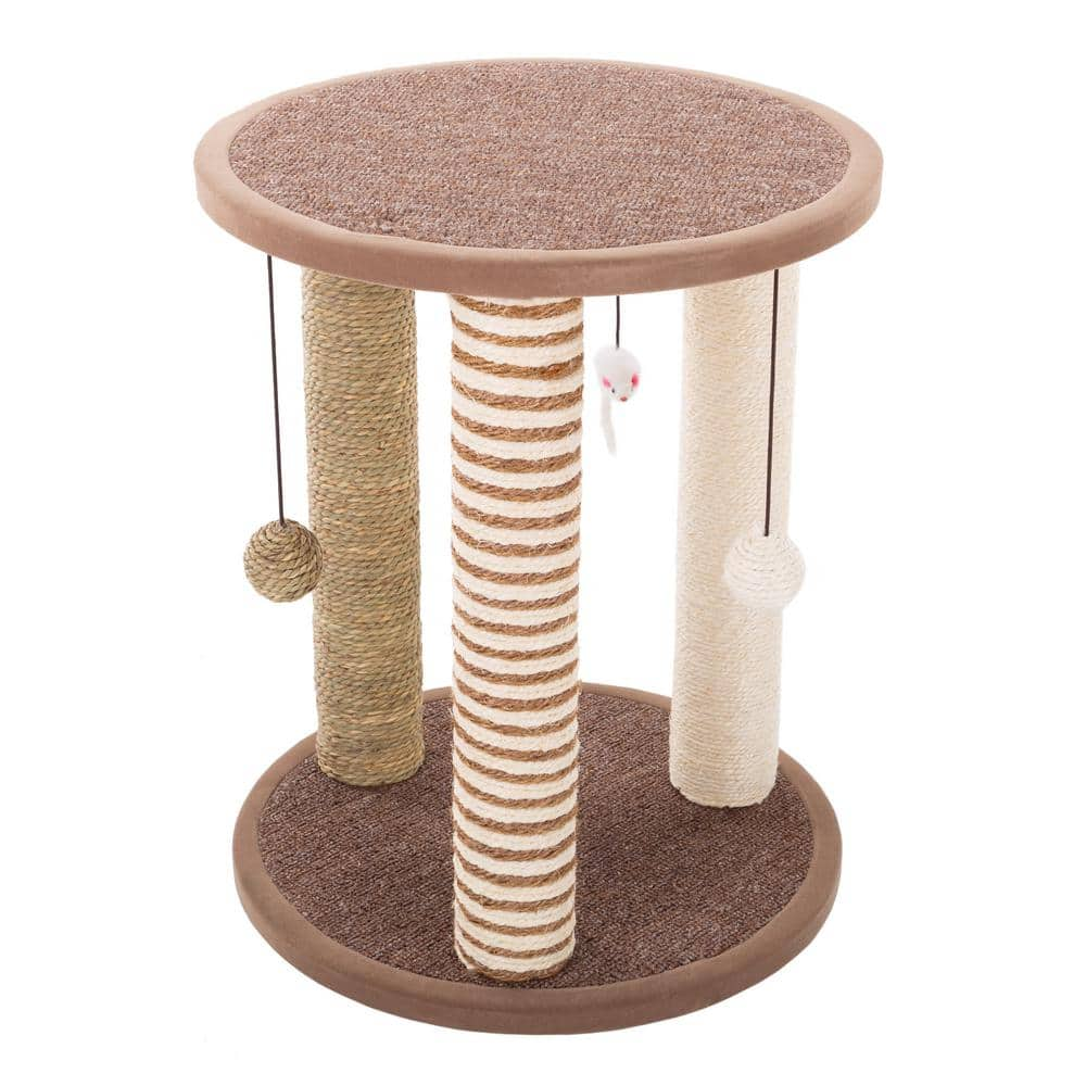 Petmaker Tan and Cream 3 Pole Cat Scratching Post with Perch