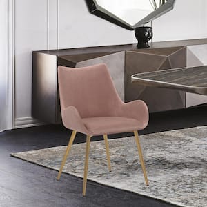 Avery Pink Fabric Dining Room Arm Chair with Gold Legs