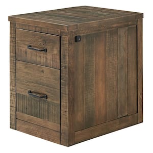 Rustic Natural Brown File Cabinet with 2-Drawers and Fingerprint Lock