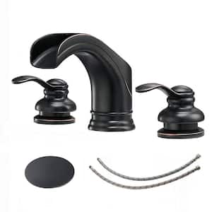 8 in. Waterfall 2-Handle Bathroom Widespread Sink Faucet With Pop-up Drain Assembly in Spot Resist Oil Rubbed Bronze
