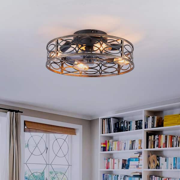 Jushua 20 in. Low Profile Caged Bronze Matte Black Solid Wood