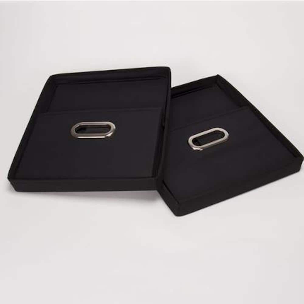 Chic Black Fabric Nested Storage Boxes with Lids, 2-Piece Set