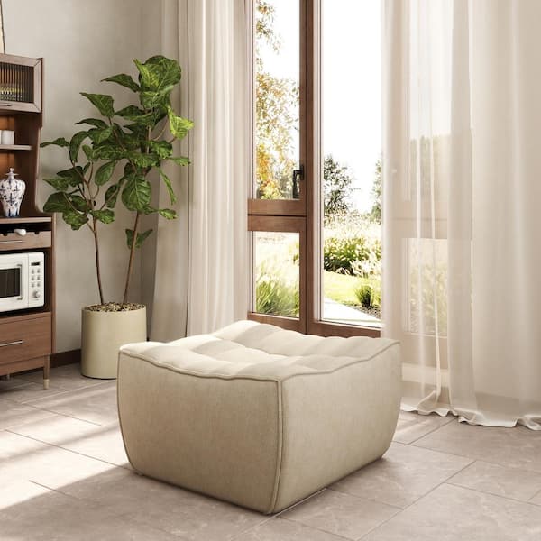 Khaki Linen Polyester Small (Under 30 in. ) Bean Bag Modern Fireside Floor Ottoman for Reading Living Room Apartment