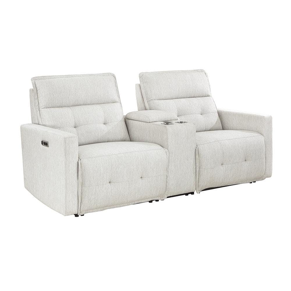 Loveland 85.5 in. W White Textured Power Double Reclining Loveseat with Cen
