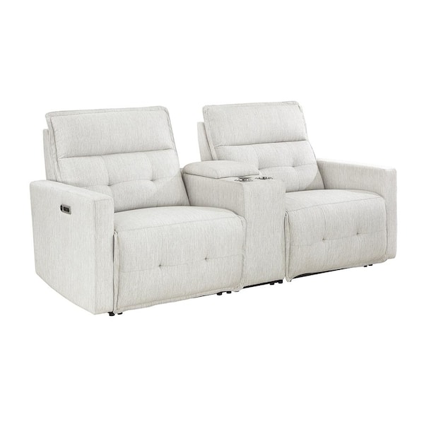 Lazzara Loveland 85.5 in. W White Textured Power Double Reclining Loveseat with Center Console and Power Headrests