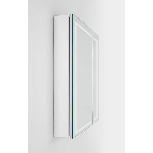 Jacuzzi 30 in. x 26 in. Recessed or Surface Mount Double Door Bi-View Medicine Cabinet, Silver PD44000