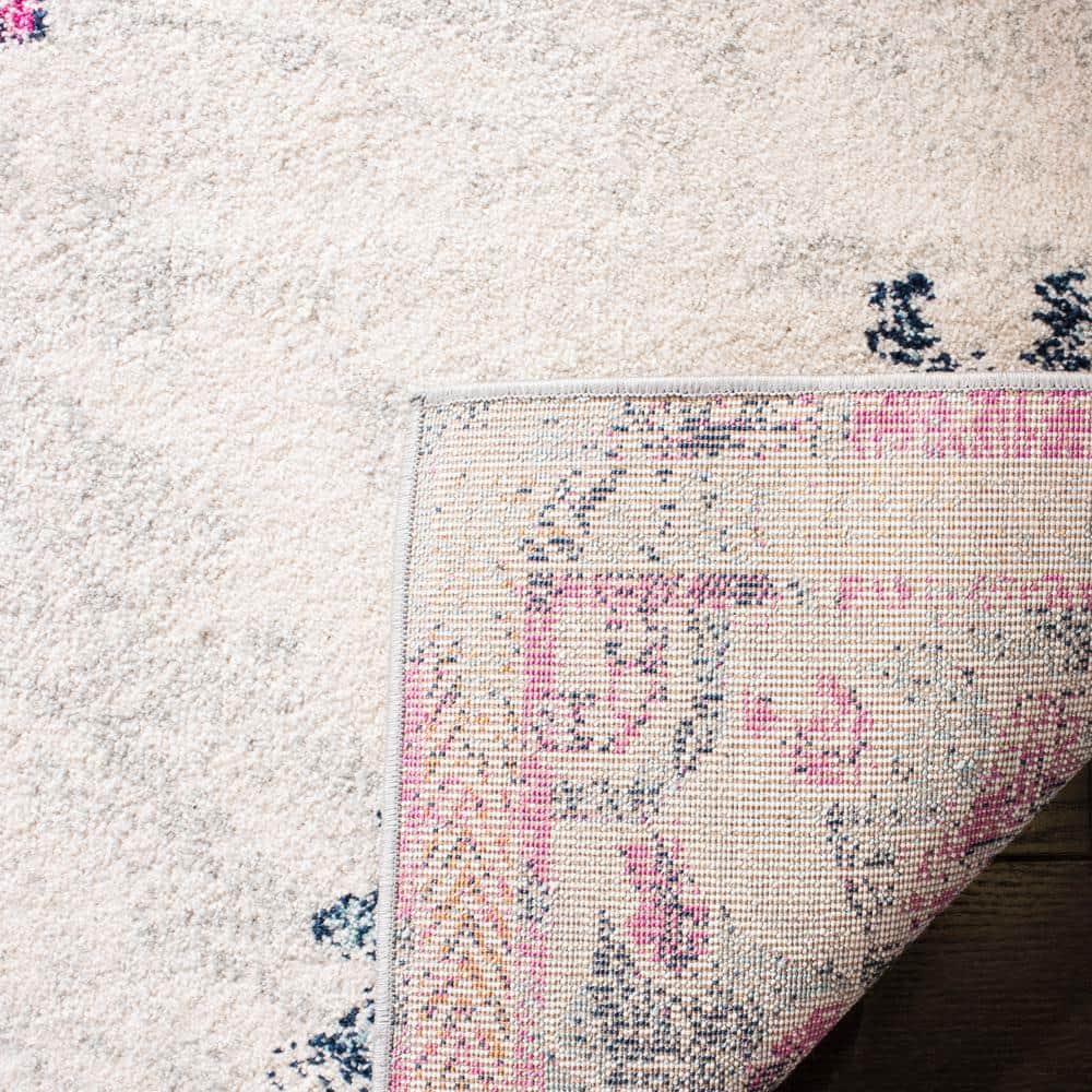 Ivory and Fuchsia Distressed Medallion 8' x 10' Area Rug