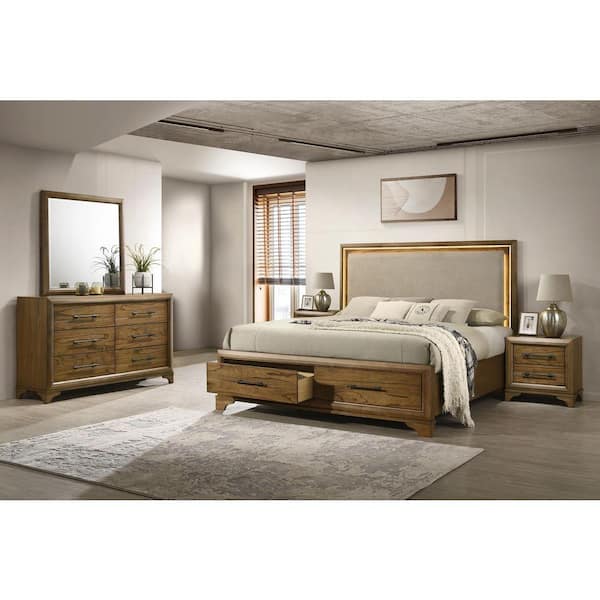 New Classic Furniture Talcott 5-Piece Honey Wood King Bedroom Set with 2 Nightstands