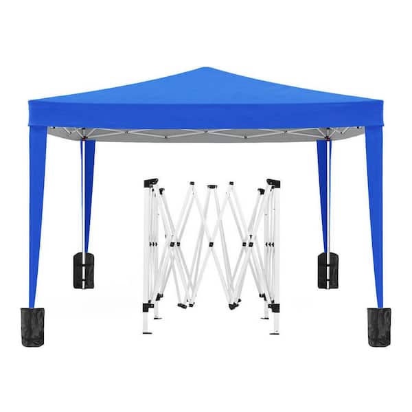 10 ft. x 10 ft. Blue Folding Awning EZ Pop-Up Awning, 4-Piece Weight Bag Plus Carrying Bag