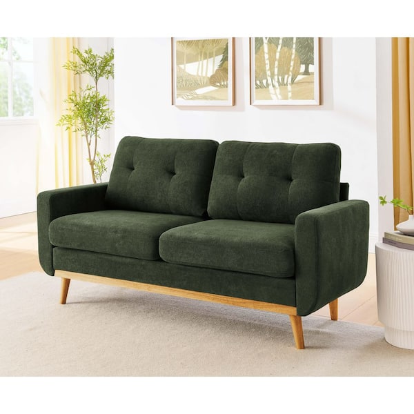 Rosa 67.7 in. Square Arm Polyester Upholstered Rectangle Sofa in Green