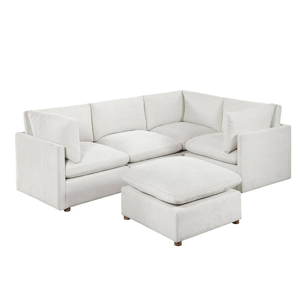 Kavo 103.5 in. Chenille Track Arm 5-Piece Modular Sectional Sofa with Ottoman with Reversible Cushions in Beige