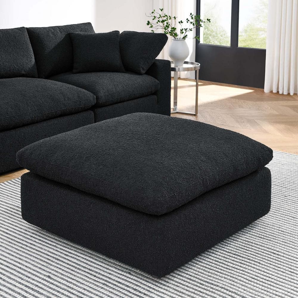 MODWAY Commix Down Filled Overstuffed Boucle Fabric Ottoman In Black ...