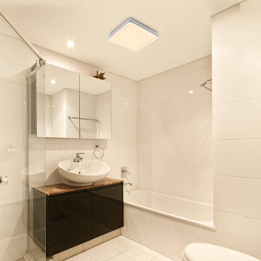 Silver Square Bathroom Exhaust Fan with Dimmable LED Light